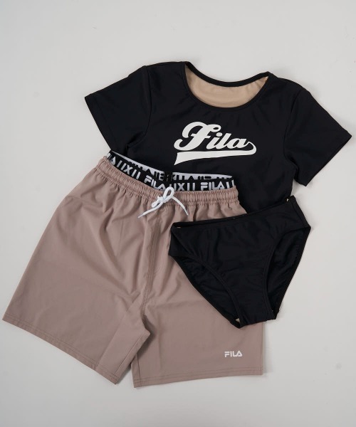 フィラティシャツ2枚とショートパンツ3点セット FILA 水着 短丈Tシャツ付き水着3点セット キッズ 子供 女の子