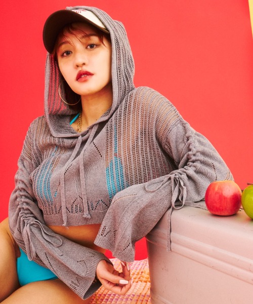 パーカー mesh shirring hoodie - メッシュシャーリングフーディー - レディース メンズ