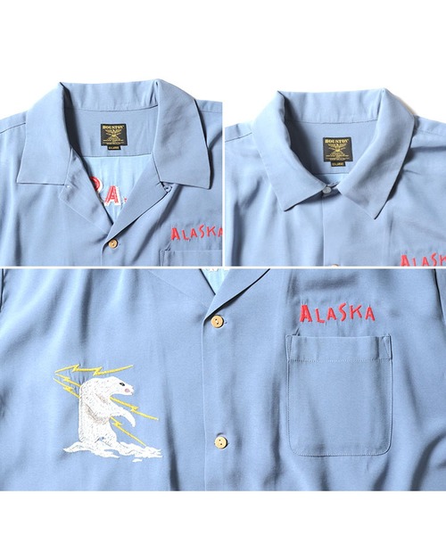 最終価格　HOUSTON スカシャツ（ALASKA） L アラスカ HOUSTON ヒューストン］ALASKA EMB SOUVENIR S/S SHIRT アラスカ