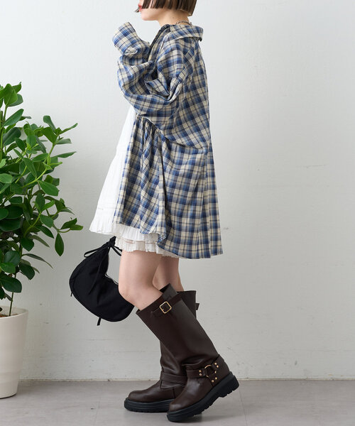 w closet ブラウス シャツ シアーチェックウエスタンシャツ