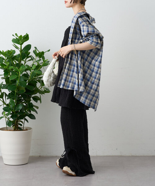 w closet ブラウス シャツ シアーチェックウエスタンシャツ