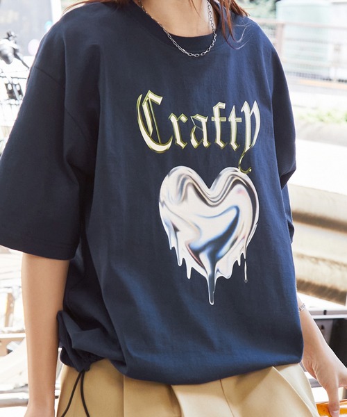 MONO-MART tシャツ メタリックデザインロゴプリント ドロスト