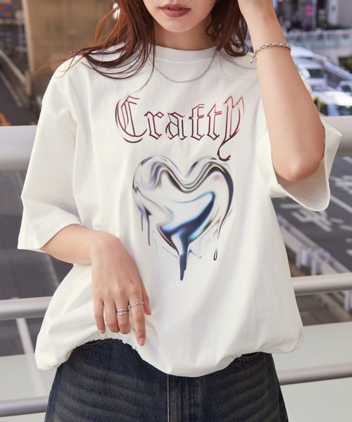 tシャツ B ドロストデザインTEE レディース MONO-MART tシャツ メタリックデザインロゴプリント ドロスト