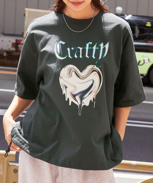 MONO-MART tシャツ メタリックデザインロゴプリント ドロスト