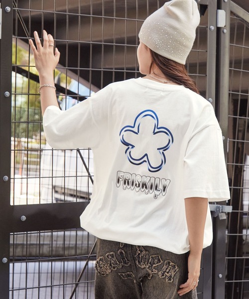 メタリックロゴ ルーズ Tシャツ 5色 半袖 ストリート 夏 cra307 MONO-MART tシャツ メタリックデザインロゴプリント ドロスト