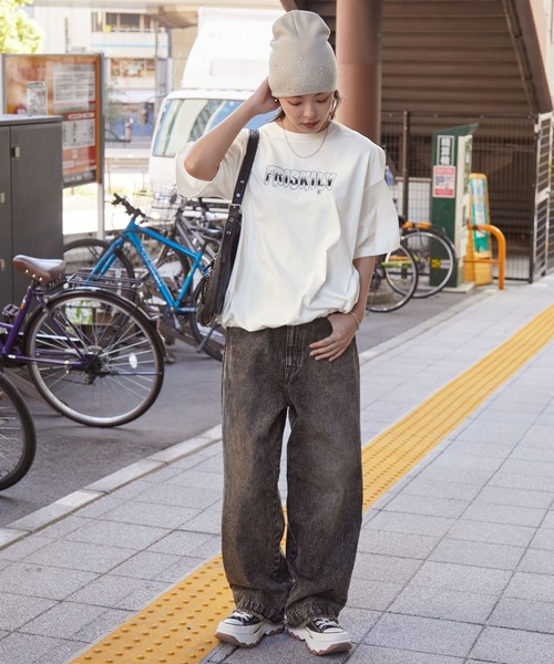 MONO-MART tシャツ メタリックデザインロゴプリント ドロスト