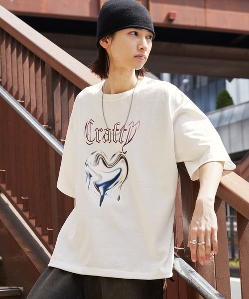 MONO-MART tシャツ メタリックデザインロゴプリント ドロスト