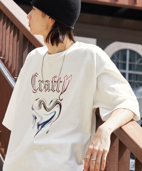 MONO-MART tシャツ メタリックデザインロゴプリント ドロスト