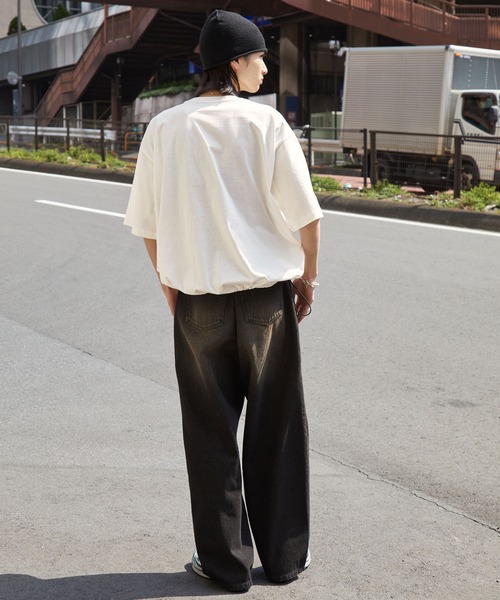 tシャツ B ドロストデザインTEE レディース MONO-MART tシャツ メタリックデザインロゴプリント ドロスト