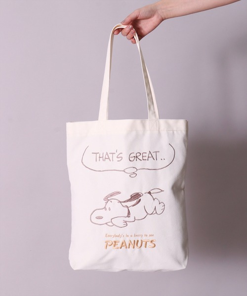PEANUTS トートバッグ (ACT)「PEANUTS」刺繍 トートバッグ レディース