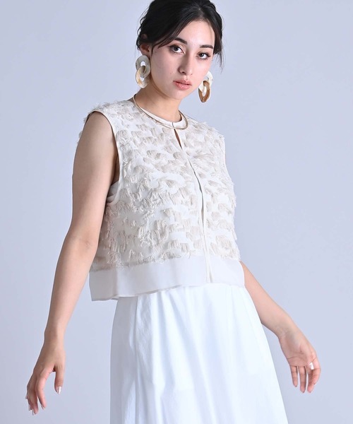 ベスト ジレ フサフサショートジレ レディース