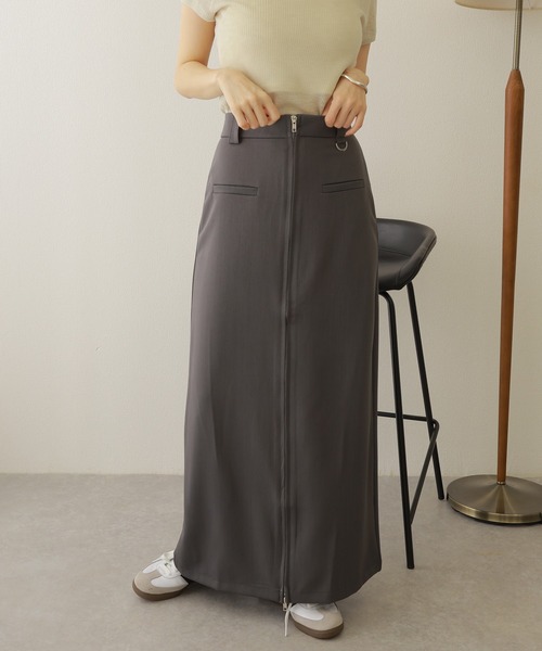 AFYFBASIC FOR OVSIZELONG SKIRT/ロングスカート スカート front zip slit long skirt /フロント ジップ スリット
