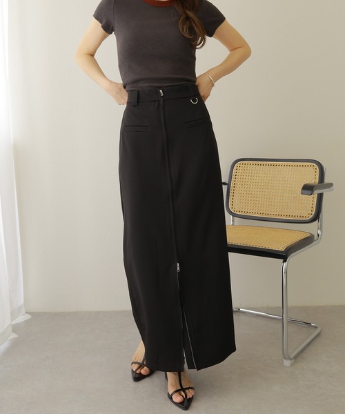 スカート front zip slit long skirt /フロント ジップ スリット