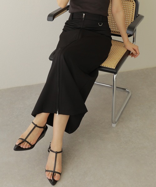 スカート front zip slit long skirt /フロント ジップ スリット