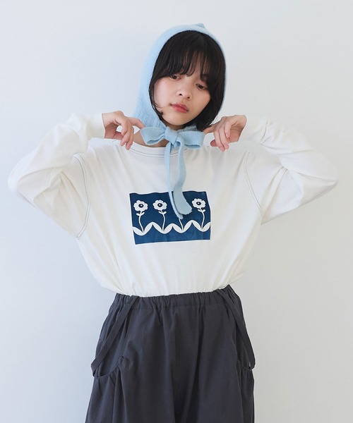 tシャツ 切り絵フロッキープリントTシャツ レディース