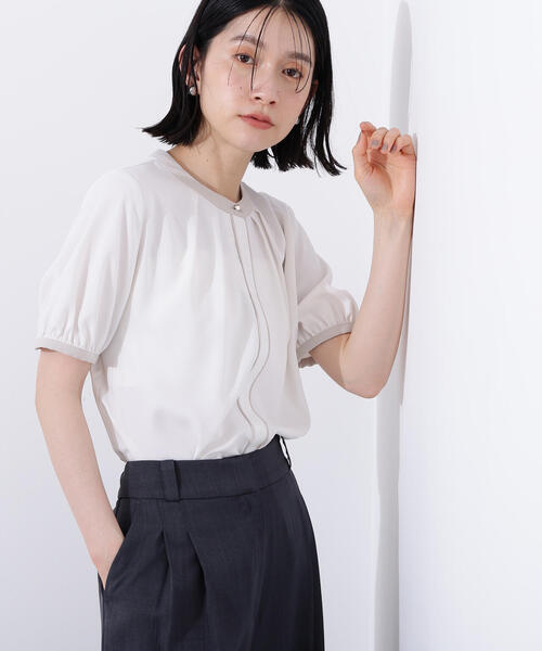 「NATURAL BEAUTY BASIC」 7分袖ブラウス MEDIUM ブルー レディース N.Natural Beauty Basic ブラウス シャツ バイカラートリミング