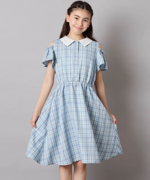 a.v.v ワンピース 「120-160」衿付きオフショルワンピース