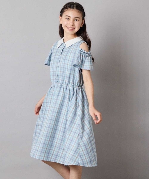 a.v.v ワンピース 「120-160」衿付きオフショルワンピース