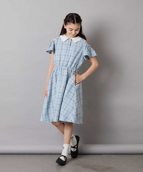 a.v.v ワンピース 「120-160」衿付きオフショルワンピース