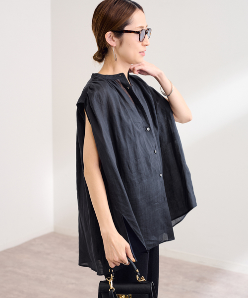 【極美品】かぐれ リネン ラミー ギャザーブラウス シャツ チュニック かぐれ（カグレ）の「ラミーギャザーブラウス（シャツ/ブラウス