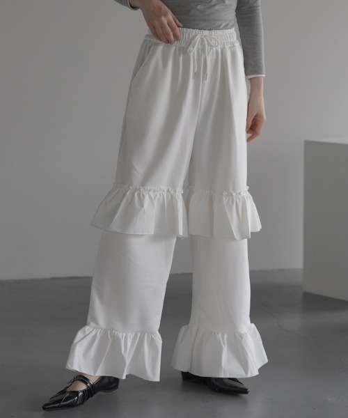 Clum スウェットパンツ ジャージ Frill wide easy sweat jersey pants