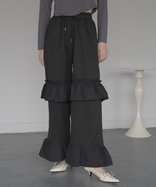 SOWA Film jersey pants (フリルジャージーパンツ) Clum スウェットパンツ ジャージ Frill wide easy sweat jersey pants