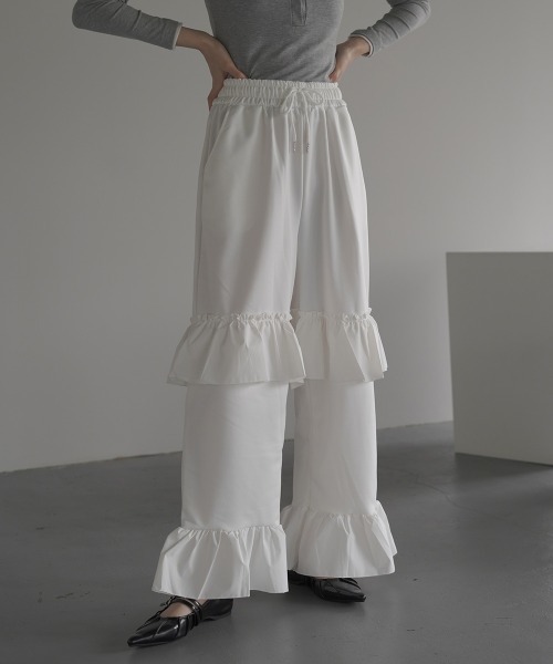 Clum スウェットパンツ ジャージ Frill wide easy sweat jersey pants