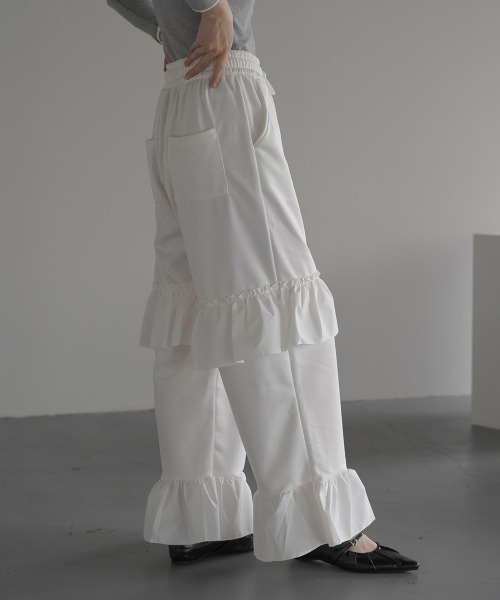 Clum スウェットパンツ ジャージ Frill wide easy sweat jersey pants