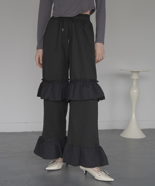 SOWA Film jersey pants (フリルジャージーパンツ) Clum スウェットパンツ ジャージ Frill wide easy sweat jersey pants