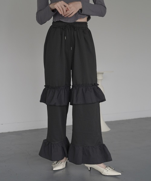 SOWA Film jersey pants (フリルジャージーパンツ) Clum スウェットパンツ ジャージ Frill wide easy sweat jersey pants