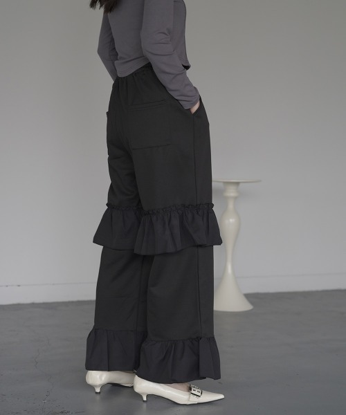 SOWA Film jersey pants (フリルジャージーパンツ) Clum スウェットパンツ ジャージ Frill wide easy sweat jersey pants