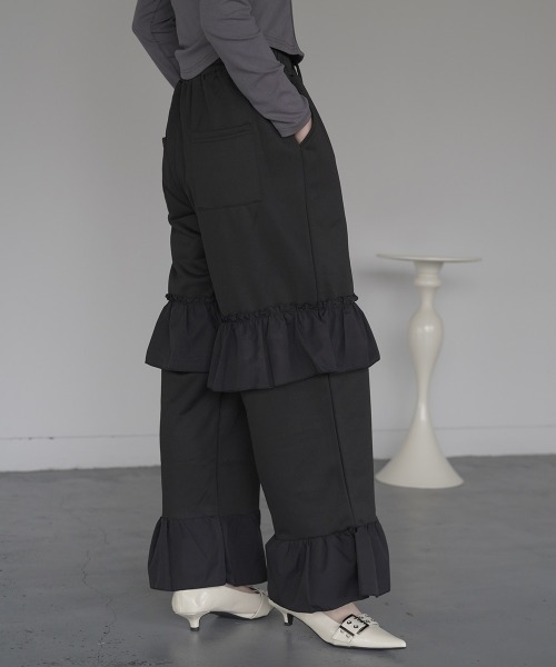SOWA Film jersey pants (フリルジャージーパンツ) Clum スウェットパンツ ジャージ Frill wide easy sweat jersey pants