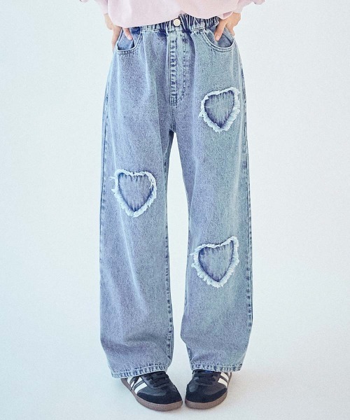 chum by devirock パンツ 「chum」ハート刺繍 着映え デニムパンツ