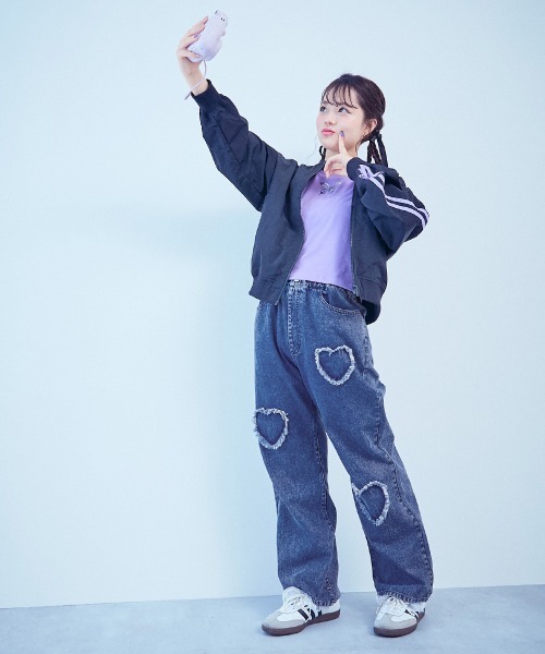 chum by devirock パンツ 「chum」ハート刺繍 着映え デニムパンツ