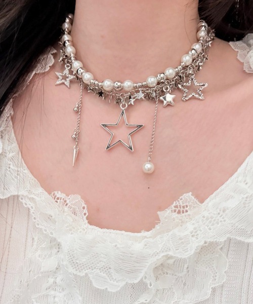 ビーズ織りパーティーバッグと銀？のバラと金？のネックレス HALEY PESCA ネックレス 「大人気！」HALEY PESCA/スター×パール