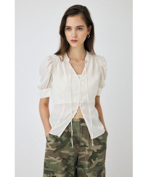 ブラウス シャツ GATHERED SHOULDER ハーフスリーブブラウス レディース