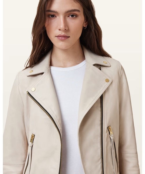 美品『オールセインツ』ダブルライダースレザーバイカージャケット 羊革 ベージュ ALLSAINTS（オールセインツ）の「MILO LEATHER BIKER JACKET | MILO