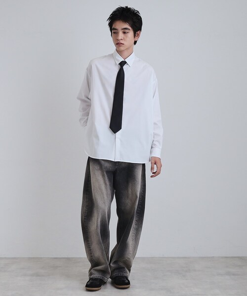 40s ごま塩 グランパシャツ タグ付き マチあり tk.TAKEO KIKUCHI（ティーケータケオキクチ） シャツ 「ネクタイ付き