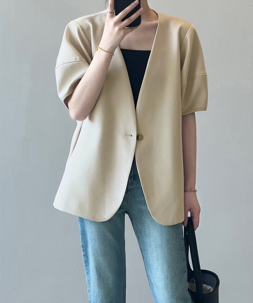 「Miniministore」 「yansoo」ノーカラージャケット FREE ブラック レディース_画像4