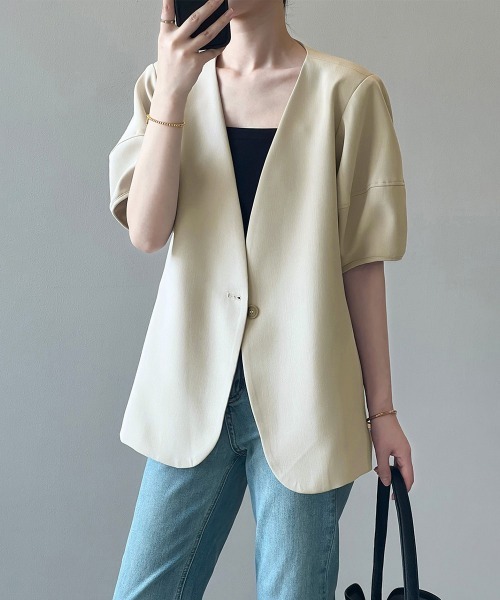 「Miniministore」 「yansoo」ノーカラージャケット FREE ブラック レディース_画像6