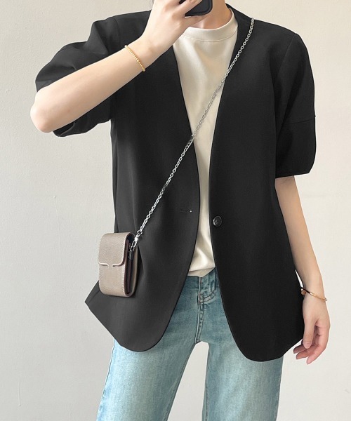 「Miniministore」 「yansoo」ノーカラージャケット FREE ブラック レディース_画像9