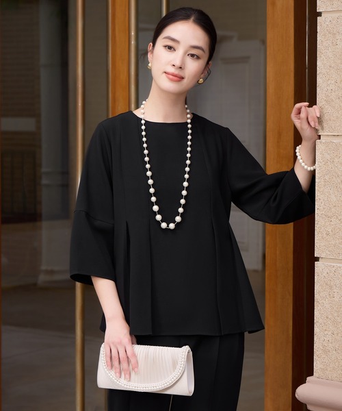 新品 M ブラック プリーツ 切り替え ペプラム セットアップ パンツドレス S/M/L】チュールペプラムセットアップパンツドレス（ブラック