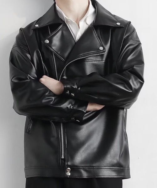 革ジャン ライダース PUビッグシルエットダブルライダースジャケット