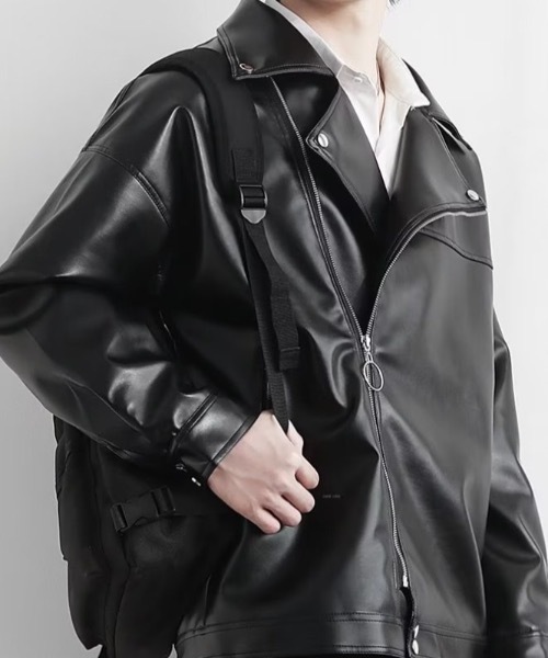 革ジャン ライダース PUビッグシルエットダブルライダースジャケット