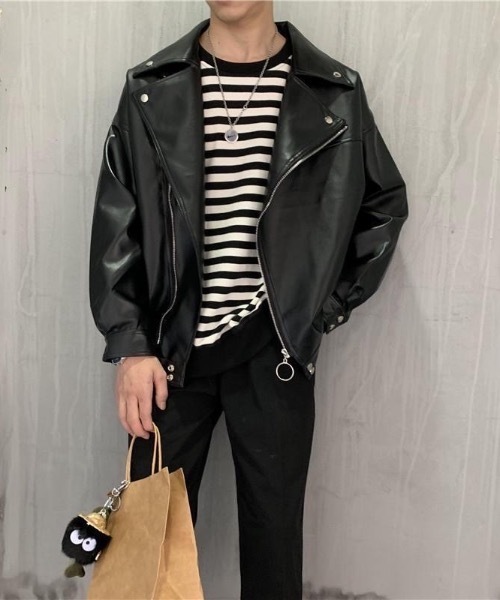 革ジャン ライダース PUビッグシルエットダブルライダースジャケット