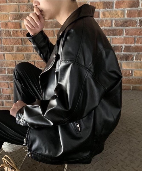 革ジャン ライダース PUビッグシルエットダブルライダースジャケット