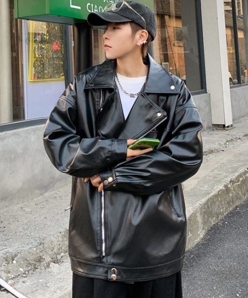 革ジャン ライダース PUビッグシルエットダブルライダースジャケット