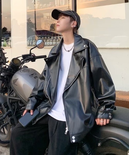 革ジャン ライダース PUビッグシルエットダブルライダースジャケット