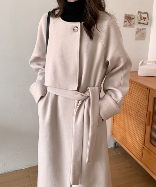 「ECLIN」 ノーカラーコート FREE ブラウン レディース_画像3