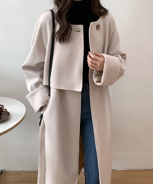 「ECLIN」 ノーカラーコート FREE ブラウン レディース_画像9